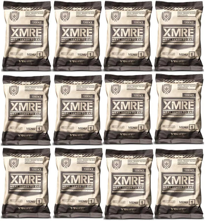 XMRE 1300XT Freshly Packed in the Past 60 Days MRE Meals Ready to Eat. 12 Meals per Case. Includes Individuals of Delicious Entrees, Side Dishes, Beverage Mix, Military Style 1300 Calories.