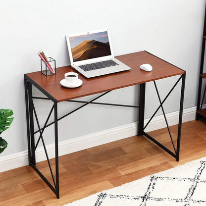 Writing Computer Desk Modern Simple Study Desk Industrial Folding Laptop Table For Home Office Notebook Desk Walnut Brown Desktop Dark Frame…