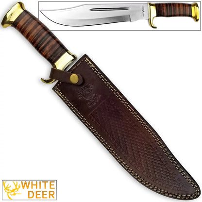 WHITE DEER MAGNUM Outback American Bowie Knife High Carbon Stainless Steel w Leather Handle