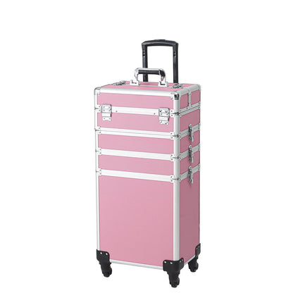 Zeng Rolling Makeup Case with Drawers Train Case Makeup Trolley Case,Pink