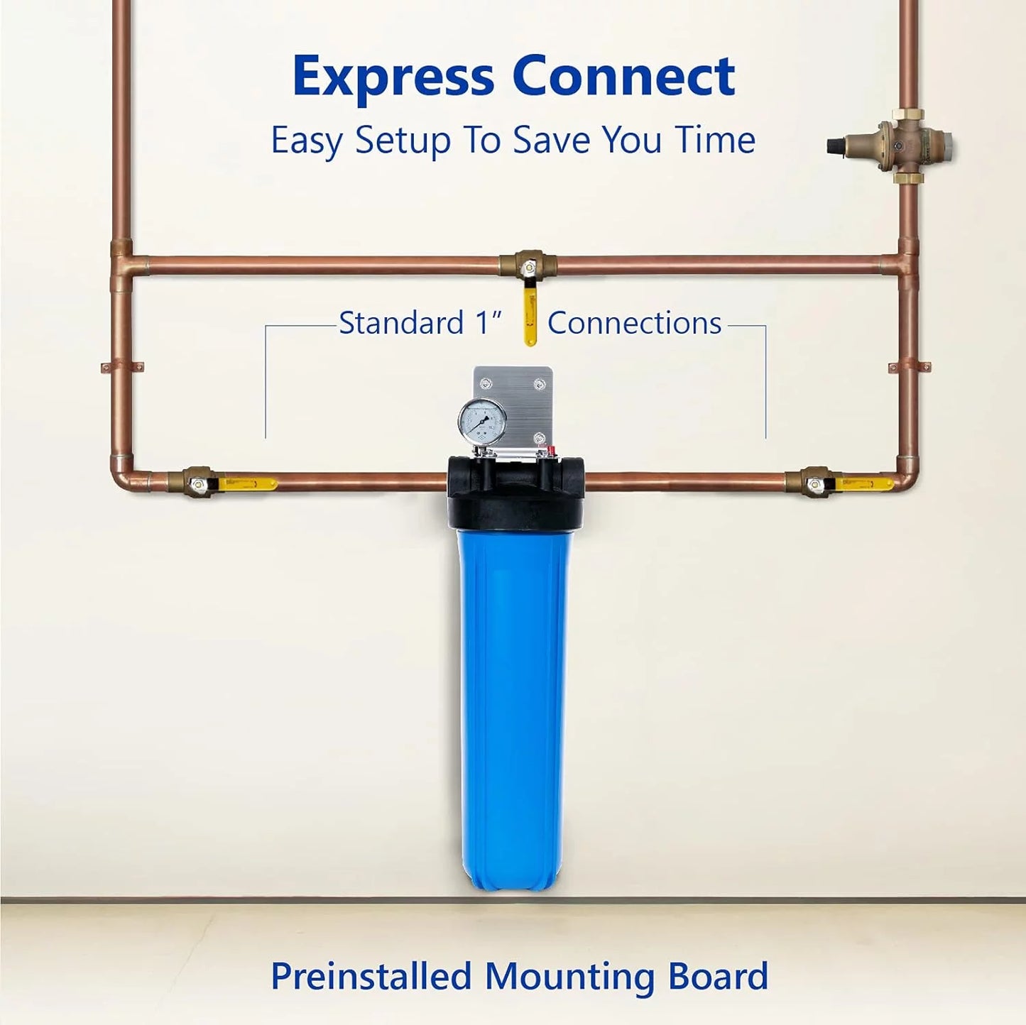 Whole House Water Filter Housing, Universal 20-Inch Housing 4.5” X 20”, 1-Inch NPT Inlet Outlet, Heavy Duty Standard Size People Includes Bracket, Pressure Gauge, Wrench