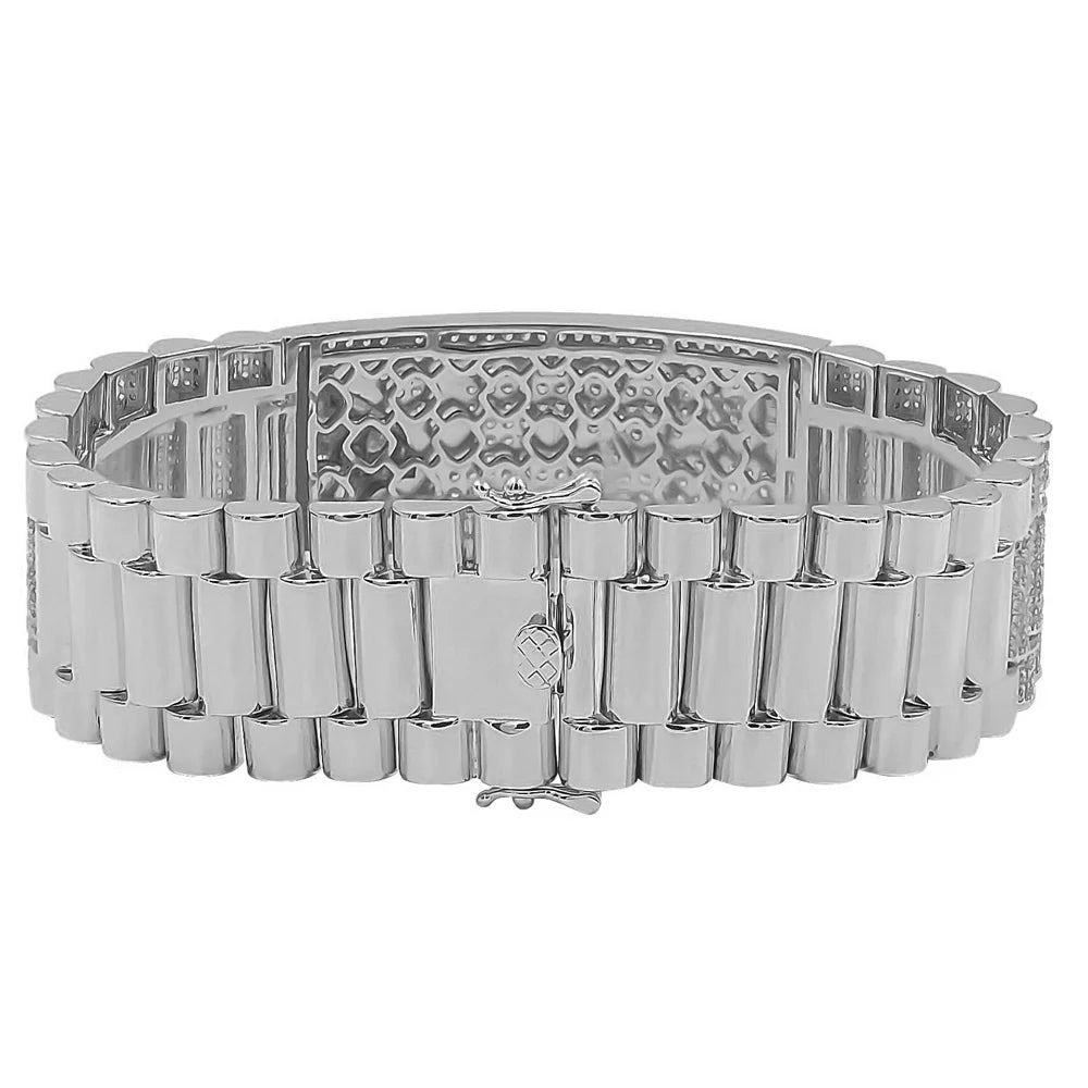 Zodiac Sign Taurus Bull 14K White Gold Finish Simulated Diamond Gentlemen Bracelet 8.5''