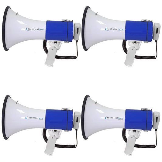 (Qty 4) Technical Pro 40 Watts Megaphone Bullhorn Speaker with Built-in Siren, Adjustable Volume Control and 1200 Yard Range