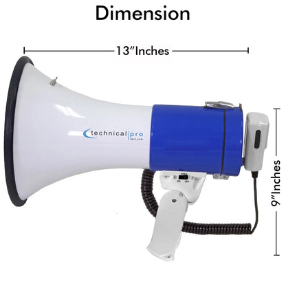 (Qty 4) Technical Pro 40 Watts Megaphone Bullhorn Speaker with Built-in Siren, Adjustable Volume Control and 1200 Yard Range