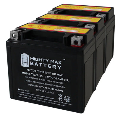 YTX5L-BS 12V 4AH Battery Replaces Yamaha 230 TTR230E 2005 - 3 Pack