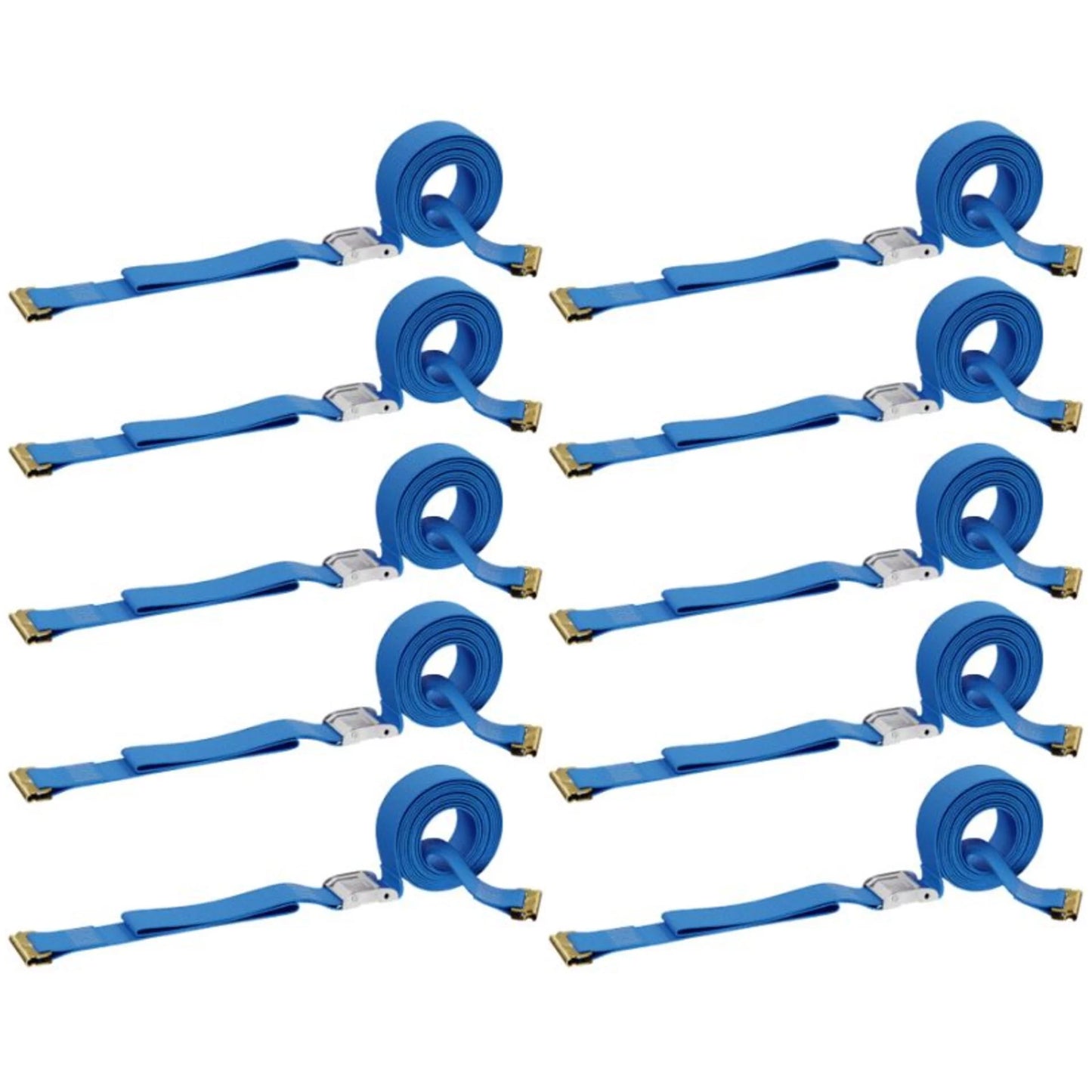 "TEN 2"" x 20' E Track Cam Straps, Durable Cam Buckle Strap Cargo TieDowns, Heavy Duty Blue Polyester Tie-Downs, ETrack Spring Fittings, Tie Down Motorcycles, Trailer Loads, by DC Cargo Mall"