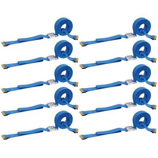 "TEN 2"" x 20' E Track Cam Straps, Durable Cam Buckle Strap Cargo TieDowns, Heavy Duty Blue Polyester Tie-Downs, ETrack Spring Fittings, Tie Down Motorcycles, Trailer Loads, by DC Cargo Mall"