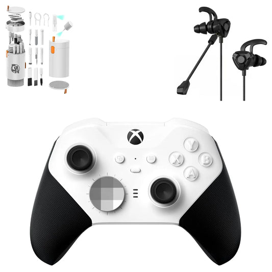 Xbox Elite Series 2 Wireless Gaming Controller White For Xbox Console With Dark Gaming Buds + Cleaning Kit BOLT AXTION Bundle Like New