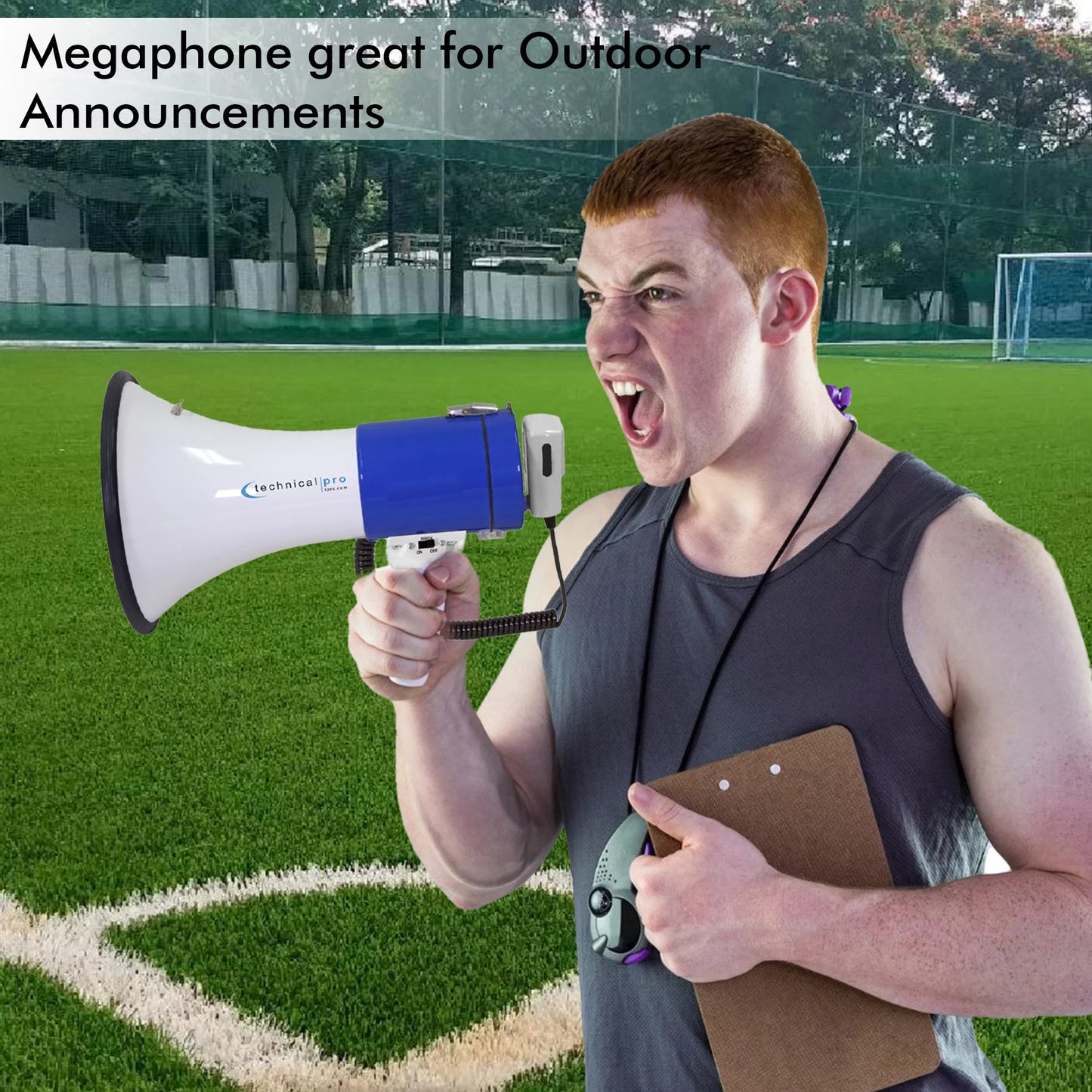 (Qty 4) Technical Pro 40 Watts Megaphone Bullhorn Speaker with Built-in Siren, Adjustable Volume Control and 1200 Yard Range