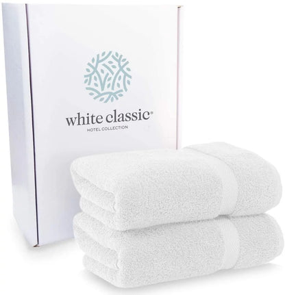 White Classic Luxury White Bath Towels - Large 30x56 Inch, 100% Cotton American Linen Big White Towels, 2-Pack Bathroom Sheets | Set of 2, White