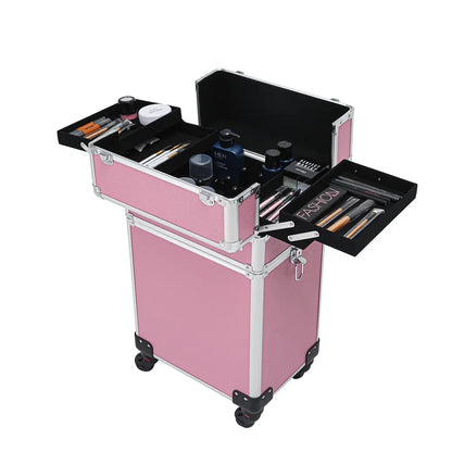 Zeng Rolling Makeup Case with Drawers Train Case Makeup Trolley Case,Pink