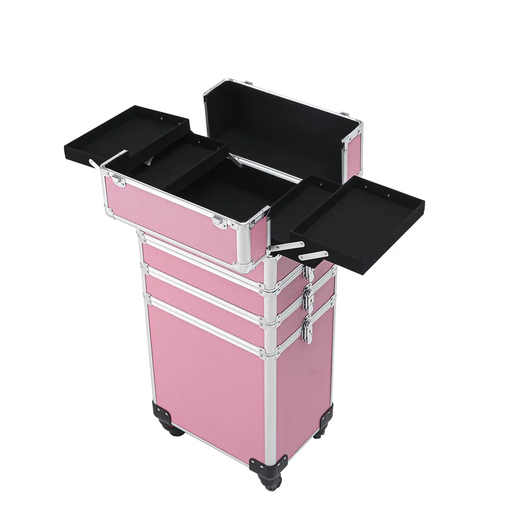 Zeng Rolling Makeup Case with Drawers Train Case Makeup Trolley Case,Pink