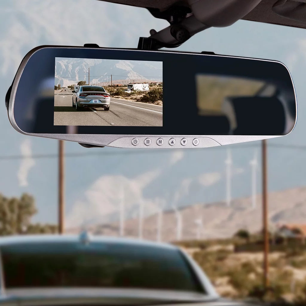 YADA Mirror Roadcam 1080P FHD Dash Cam and Rear View Mirror 2-in-1, 4.5" LCD Screen, Mounts onto Existing Rear-View Mirror, Silver