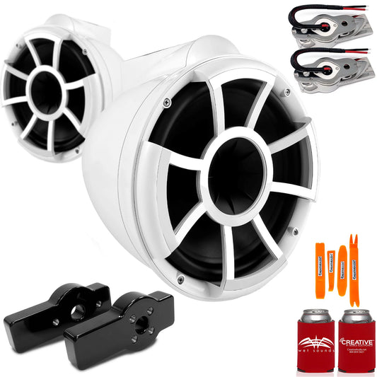 Wet Sounds for CENTURION MAXIMUS - REV10 10" White Swivel Mount Tower Speakers & CENTURION MAXIMUS Tower Adapters