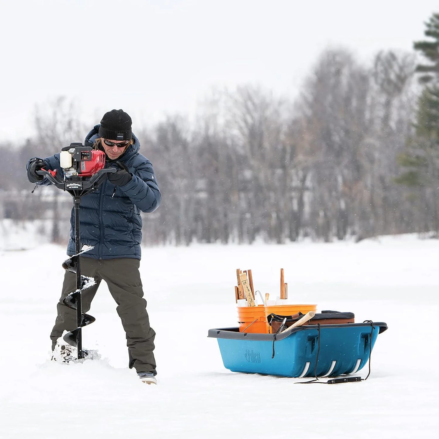 YANPO - Trek 52 Utility Sled - Cyan - Ram-X Runners, Pull Rope and Travel Cover - 4 Season Sled - Any Outdoors Activities - Carry Up to 226 lb - Heavy Duty RAM-X Construction - LDT52PA30-0