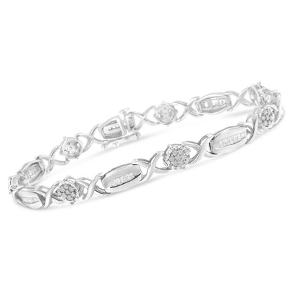 .925 Sterling Silver 1.0 Cttw Round-Cut and Baguette-Cut Diamond X-Link Bracelet (I-J Color, I1-I2 Clarity) - 7"