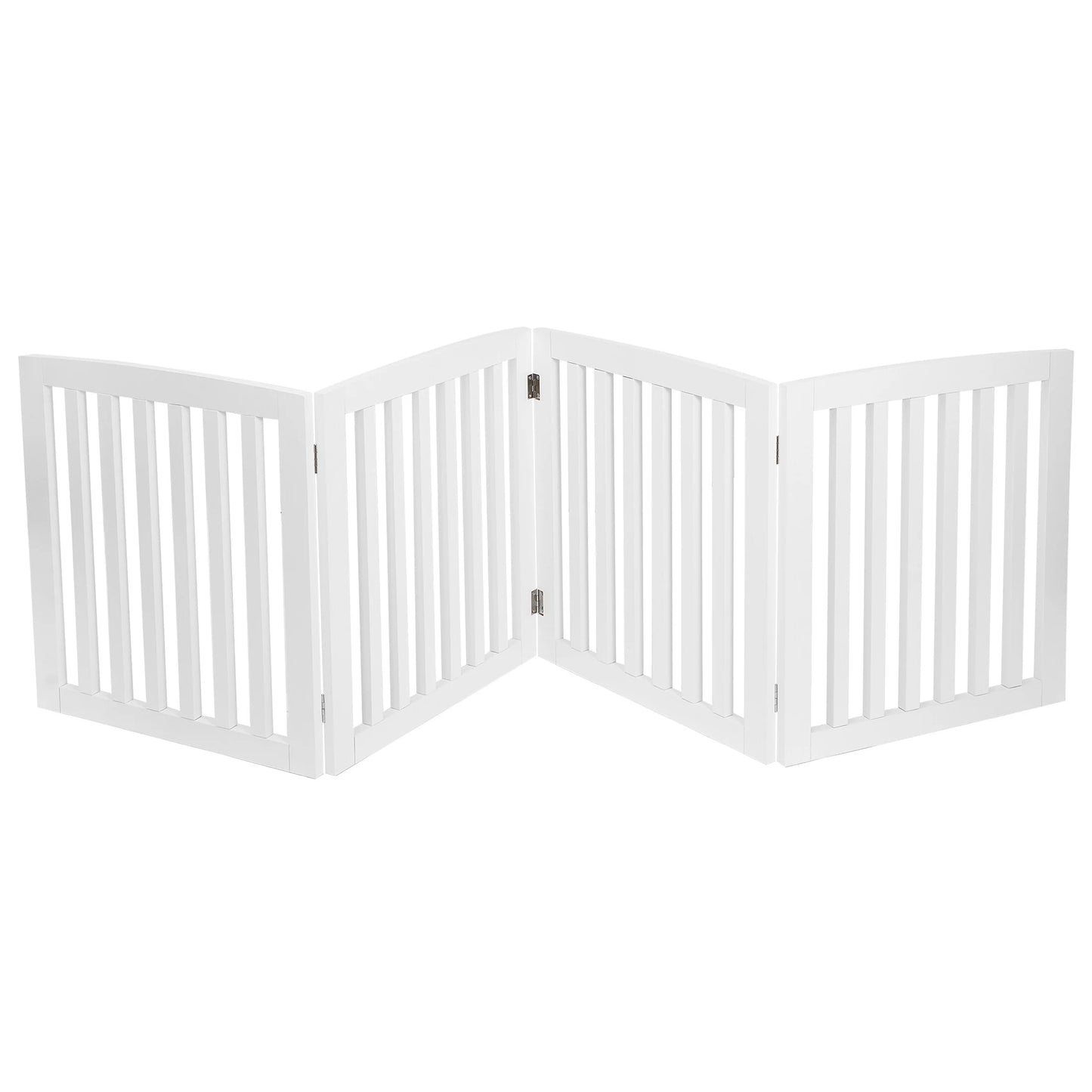 ZENY 4 Panels Foldable Pet Gate Entryway Dog Fence MDF Frame with 8 Protectors, White