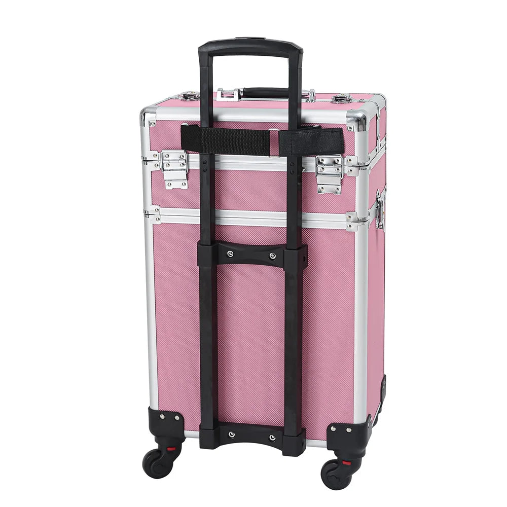 Zeng Rolling Makeup Case with Drawers Train Case Makeup Trolley Case,Pink