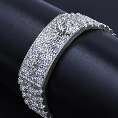 Zodiac Sign Scorpio 14K White Gold Finish Simulated Diamonds Gentlemen Link Bracelet 8.5''