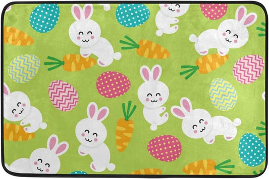 Wellsay Doormat Cute Rabbit Eggs with Carrot On Green Lightweight Non Slip Indoor Outdoor Entryway Rugs Floor Mat for Bathroom Kitchen Entrance 23.6 x 15.7 inches