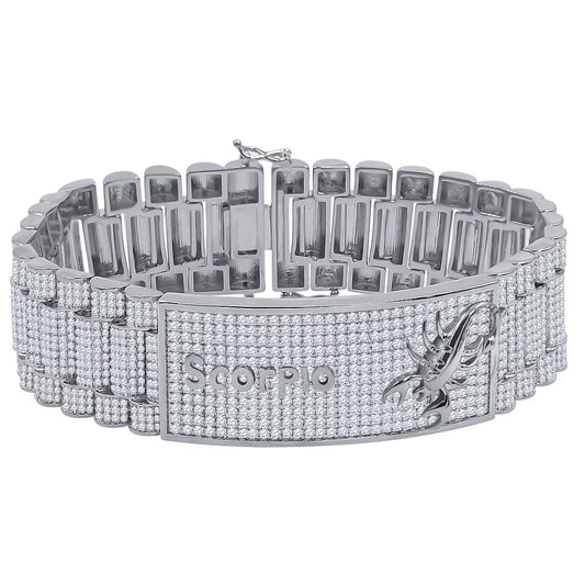 Zodiac Sign Scorpio 14K White Gold Finish Simulated Diamonds Gentlemen Link Bracelet 8.5''