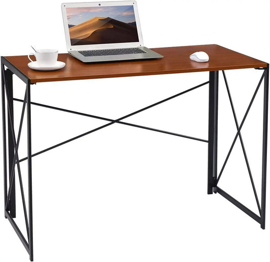 Writing Computer Desk Modern Simple Study Desk Industrial Folding Laptop Table For Home Office Notebook Desk Walnut Brown Desktop Dark Frame…