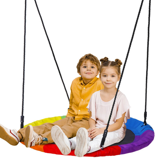 ZenSports 700lb Outdoor 40" Kids Saucer Web Tree Swing Set - 70’’ Adjustable Ropes 360 Rotate°, Steel Frame, UV Protection, Waterproof, Multi-Color Rainbow