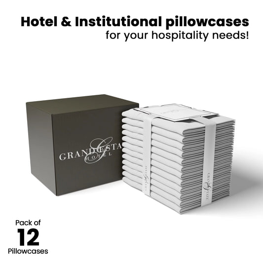 100% Cotton Super-Soft & Silky 12 Pcs Pillowcases, Standard White by Grand Estate Hotel