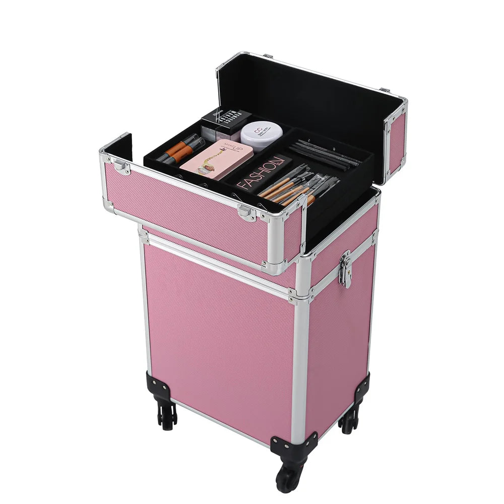 Zeng Rolling Makeup Case with Drawers Train Case Makeup Trolley Case,Pink