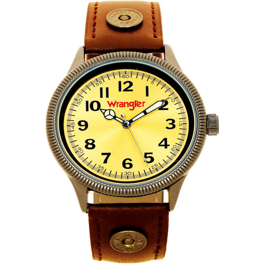 Wrangler 40mm Golden Sunburst Face Brown Strap Watch