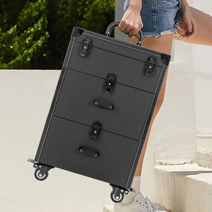 ZhdnBhnos Makeup Train Case Rolling Cosmetic Trolley Nail Polish Storage Organizer Luggage Box w/ 4 Wheels & Lock Midnight