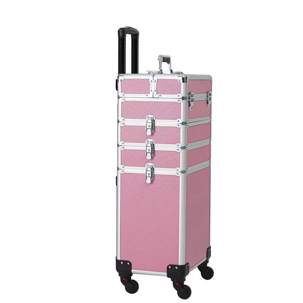 Zeng Rolling Makeup Case with Drawers Train Case Makeup Trolley Case,Pink