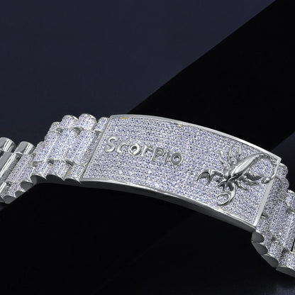 Zodiac Sign Scorpio 14K White Gold Finish Simulated Diamonds Gentlemen Link Bracelet 8.5''