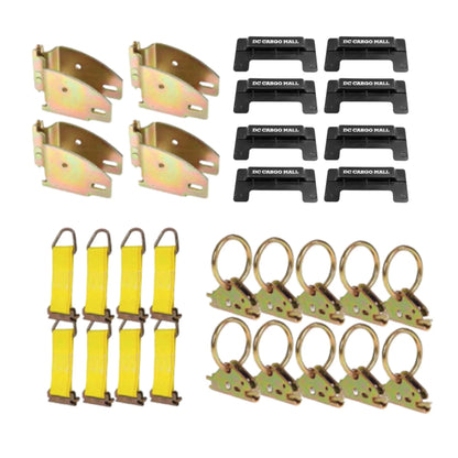 """E-Track TieDown Kit: 4 Wood Beam Sockets, 10 O Rings, 8 Final Point Caps, 8 Rope TieOffs. Ideal TieDown Accessories Bundle for Trucks, Warehouses, Docks, Trailers, Boats. E-track NOT included."""