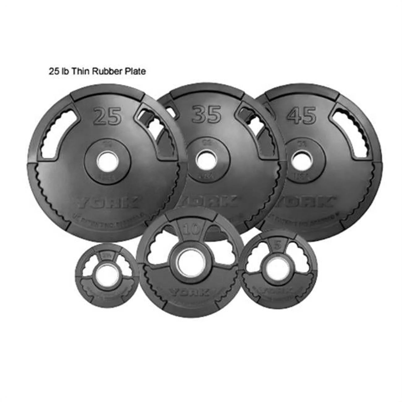 York Barbell G2 Dual Grip Thin Line Rubber Encased Olympic Plate - 25 lbs