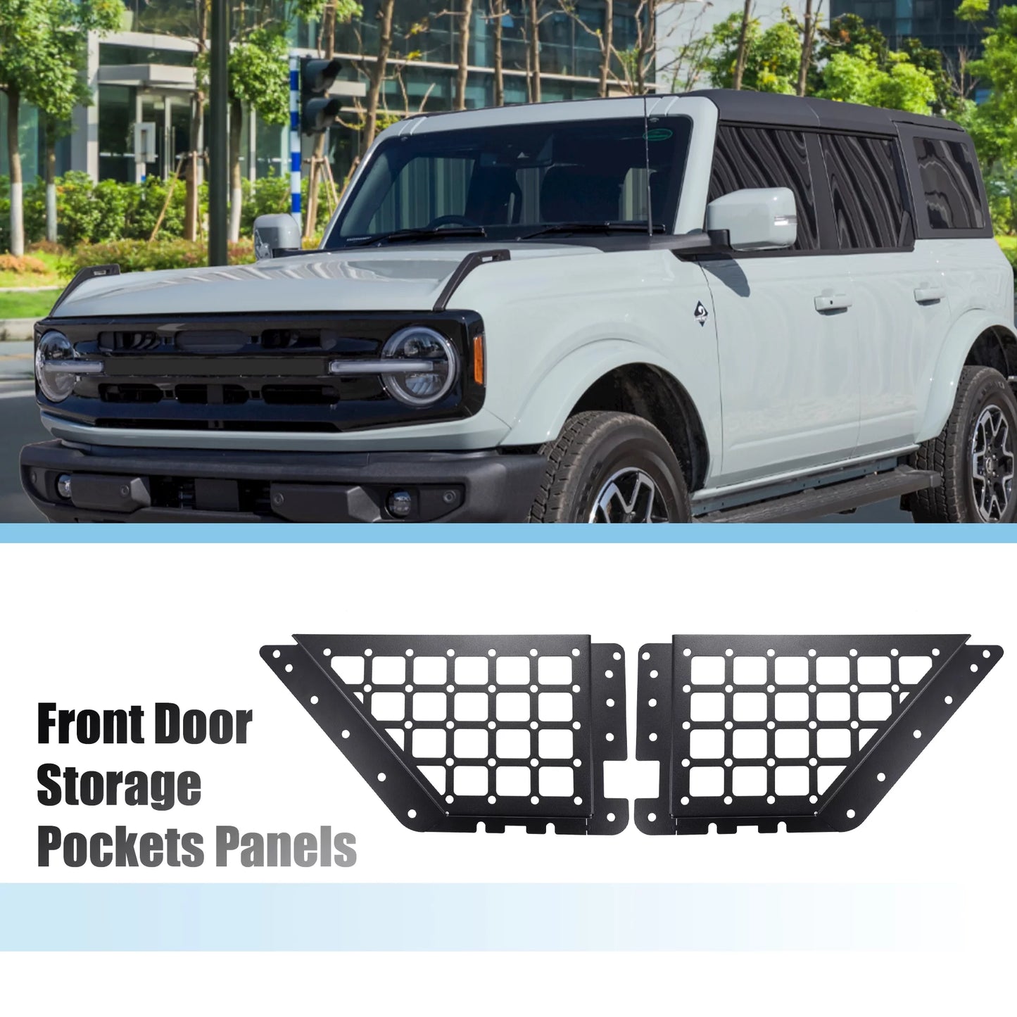 1 Pair Rear Door Storage Pockets Panels Metal Organizer Box for Ford Bronco 6th 4 Door 2021 2022 Accessories