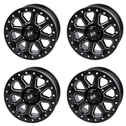 (4 Pack) 4/137 Tusk Uinta Beadlock Wheel 15X7 4.0 + 3.0 Dark For Can-Am Edge Hd10 Pro Dps 2020-2023