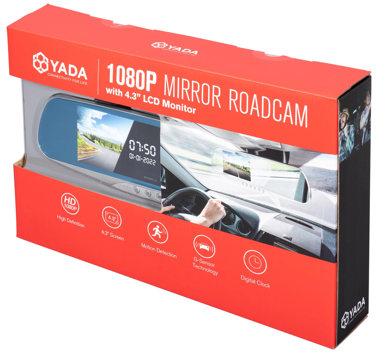 YADA Mirror Roadcam 1080P FHD Dash Cam and Rear View Mirror 2-in-1, 4.5" LCD Screen, Mounts onto Existing Rear-View Mirror, Silver