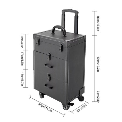 ZhdnBhnos Makeup Train Case Rolling Cosmetic Trolley Nail Polish Storage Organizer Luggage Box w/ 4 Wheels & Lock Midnight