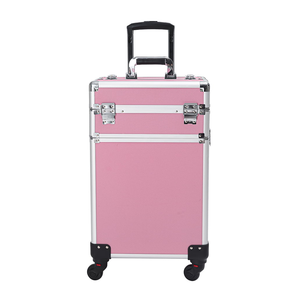 Zeng Rolling Makeup Case with Drawers Train Case Makeup Trolley Case,Pink