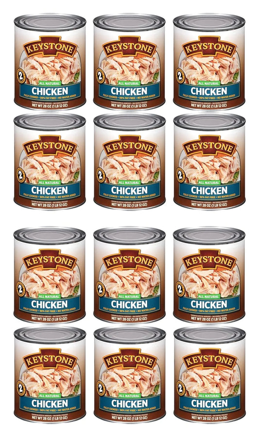 (12 Pack) Keystone All Natural Chicken 28 oz Can Emergency Survival Food For Camping Hiking and Backpacking Ready to Eat- Pack of 12 Cans