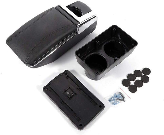 WUZSTAR Automotive Rotatable Ebony Armrest Console Storage Box Leather Cup Holder Storage Case