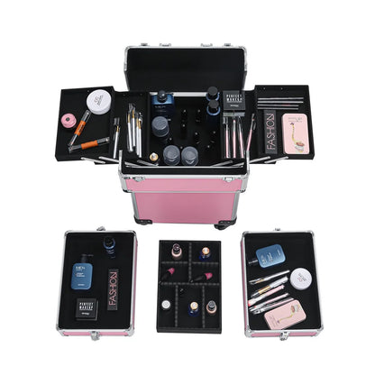 Zeng Rolling Makeup Case with Drawers Train Case Makeup Trolley Case,Pink