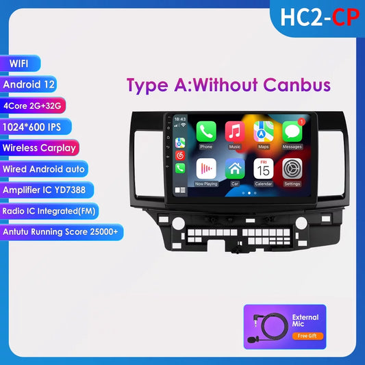 10.1" Android 12 GPS Navigation 2+32GB Car Stereo Radio Head Unit Carplay For Mitsubishi Lancer 2007-2012